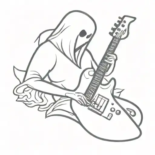 ghost playing bass guitar tattoo design idea