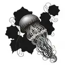 A jellyfish tangled in vines with ancient symbols hidden within its tentacles tattoo design idea