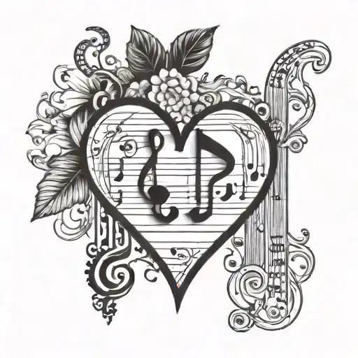 Incorporate musical notes forming a heart shape with the initials of your kids hidden within the design tattoo design idea