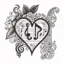 Incorporate musical notes forming a heart shape with the initials of your kids hidden within the design tattoo design idea