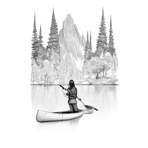the name Norah, but disguised by outdoors things like a tent, canoe, trees, and leaves  tattoo design idea