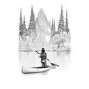 the name Norah, but disguised by outdoors things like a tent, canoe, trees, and leaves  tattoo design idea