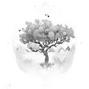 the name Norah, but disguised by outdoors things like a tent, canoe, trees, and leaves  tattoo design idea