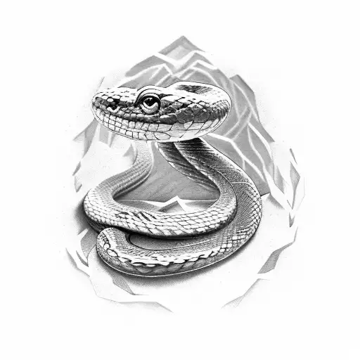 A snake wrapped around a stack of books with fantasy creatures emerging tattoo design idea