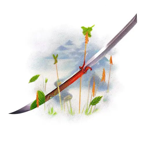 sword leaning on reed stalk tattoo design idea