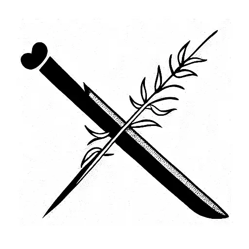 sword leaning on reed stalk tattoo design idea