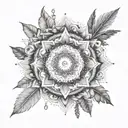An intricate mandala design incorporating symbols of human rights and equality, surrounded by tropical plants and ocean waves tattoo design idea