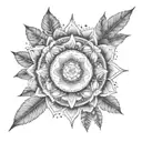 An intricate mandala design incorporating symbols of human rights and equality, surrounded by tropical plants and ocean waves tattoo design idea
