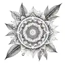 An intricate mandala design incorporating symbols of human rights and equality, surrounded by tropical plants and ocean waves tattoo design idea
