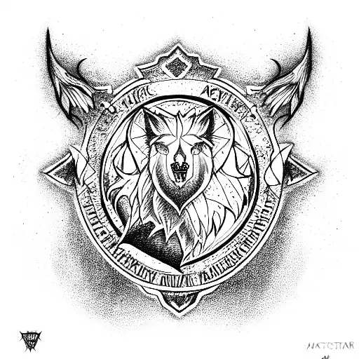 magical werewolf academy coat of arms tattoo design idea