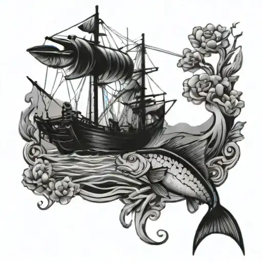 fishing and ships tattoo design idea