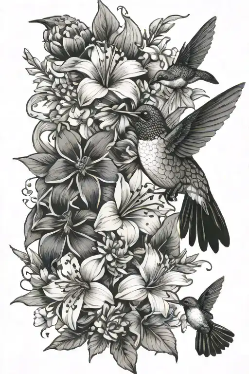 flowers, hummingbird, butterfly tattoo tattoo design idea