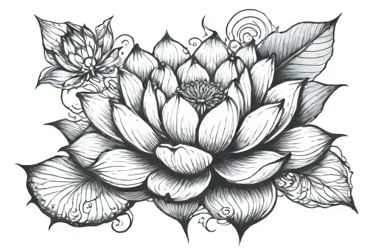 lotus and moon tattoo design idea