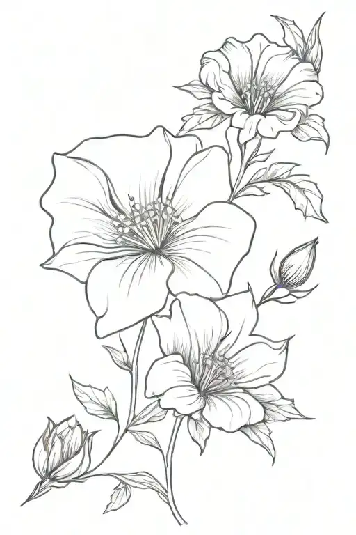 morning glory flower and aster flower bouquet fine line tattoo design idea
