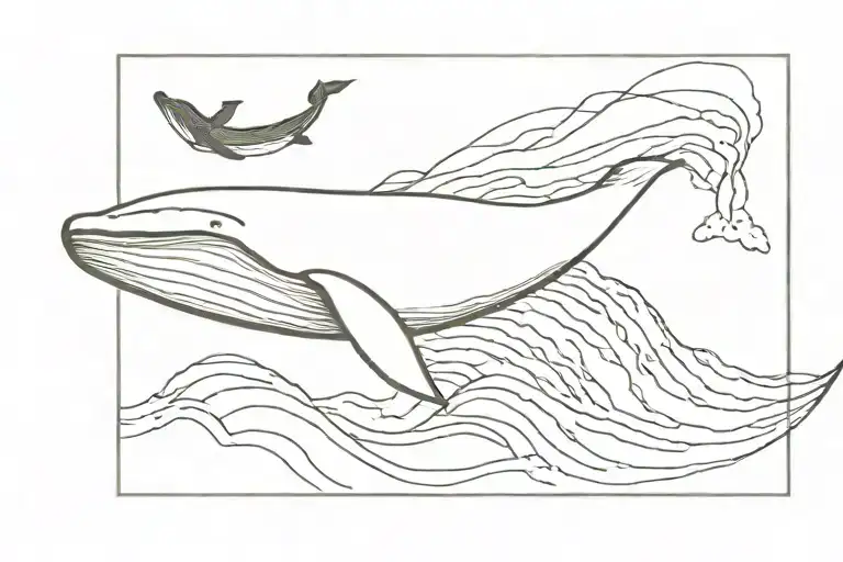A tattoo picture of whale in the midle of the wave in rectangle and write this too shall pass tattoo design idea