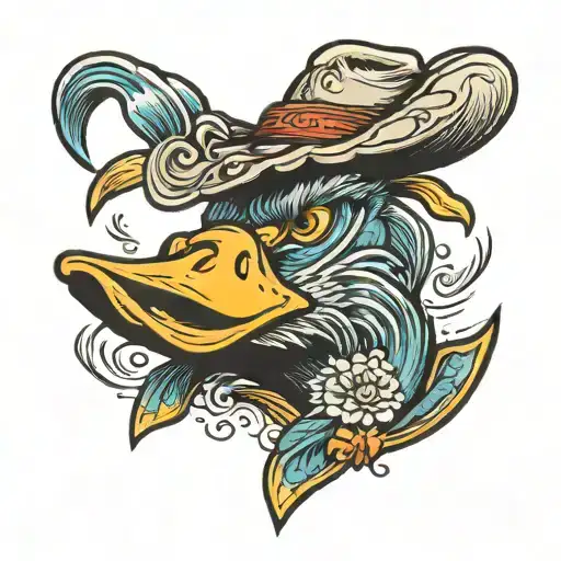cowboy duck tattoo design idea