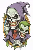 tatto of joker crying with grim reaper hood a phsycotically crying add joker with  long hair tattoo design idea