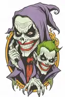 tatto of joker crying with grim reaper hood a phsycotically crying add joker with  long hair tattoo design idea