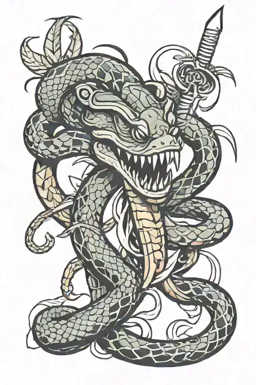 snake and dagger intertwined tattoo design idea
