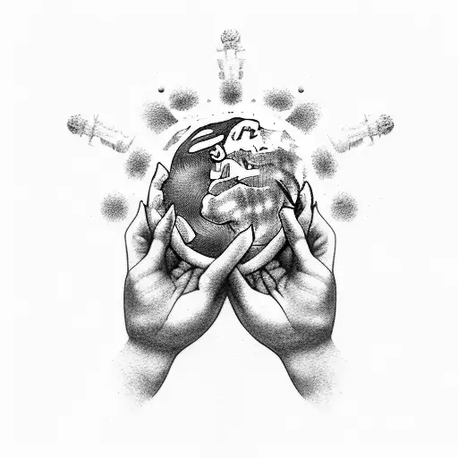 A powerful depiction of God's hands holding the world, symbolizing the client's faith and their desire to make a positive impact on the world tattoo design idea