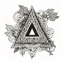 mobius triangle shape with a maple leaf inside, surrounded by viking old rune text tattoo design idea