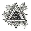 mobius triangle shape with a maple leaf inside, surrounded by viking old rune text tattoo design idea
