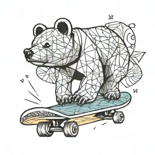 a skateboard seen from below an origami bear drawn tattoo design idea