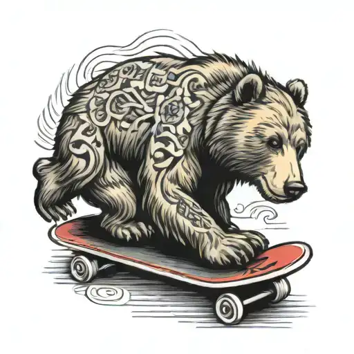 skateboard bear drawing underneath tattoo design idea