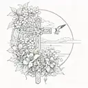 A sketch of a nature scene with animals and flowers forming a cross in the center tattoo design idea