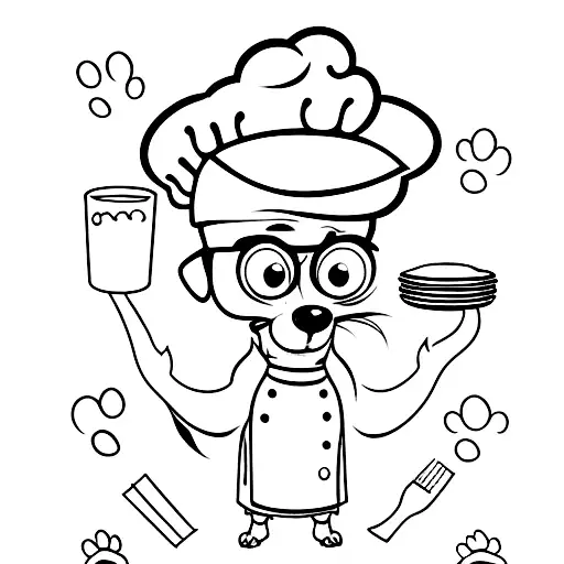 A whimsical tattoo of a dog chef preparing a delicious meal tattoo design idea