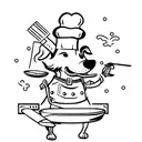 A whimsical tattoo of a dog chef preparing a delicious meal tattoo design idea
