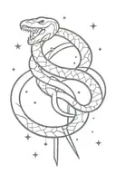 snake wrapped around sword with crescent moon surrounded by stars  tattoo design idea