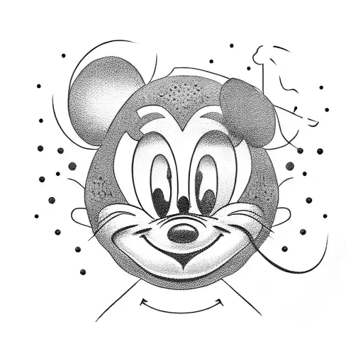 A dotwork tattoo of a rave scene with Mickey Mouse, Donald Duck, and Tom and Jerry tattoo design idea