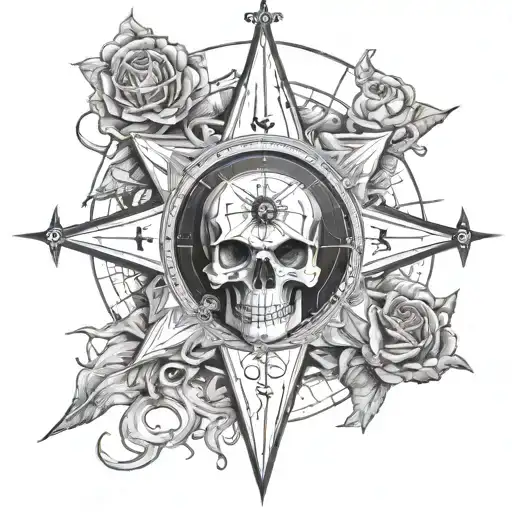 Skull Compass tattoo design idea