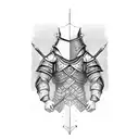 armoured men standing holding a swordin front with both hand tattoo design idea