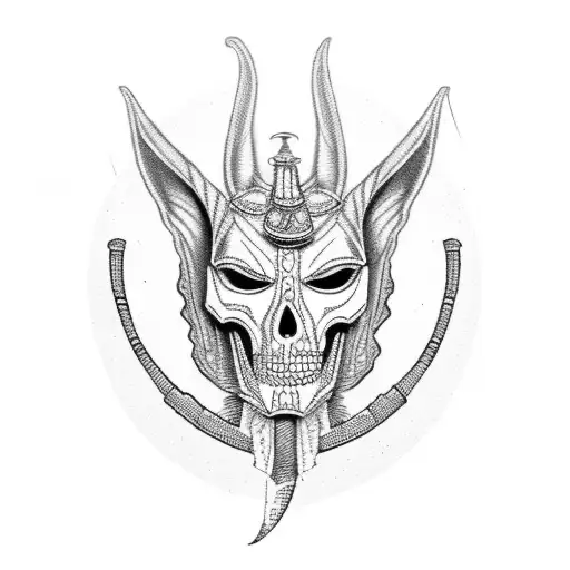 anubis with skeleton rib cage tattoo design idea