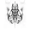anubis with skeleton rib cage tattoo design idea