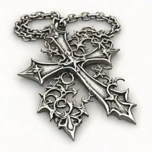 cross necklace with thorns tattoo design idea