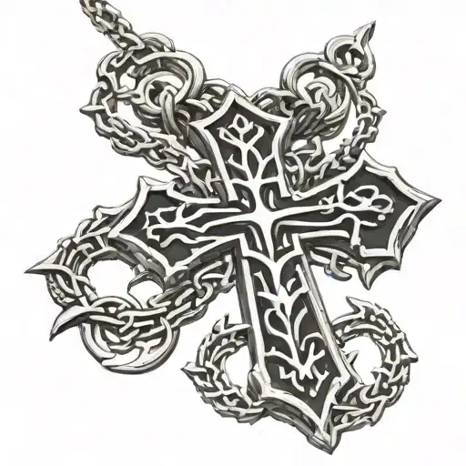 cross necklace with thorns tattoo design idea