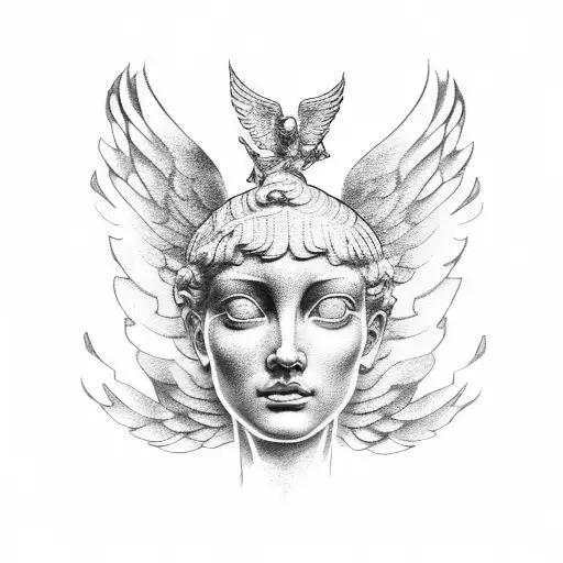 winged victory statue tattoo design idea