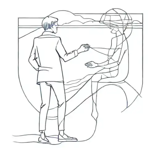 A surrealistic tattoo of a stranger and a familiar person meeting in a dreamlike setting tattoo design idea
