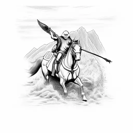 A Dodge Charger speeding through a biblical landscape with Jesus riding shotgun tattoo design idea