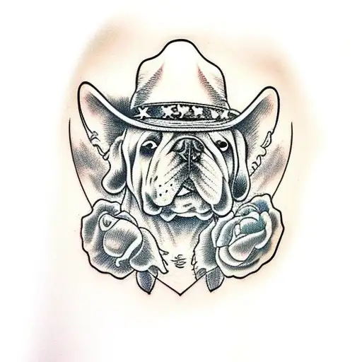 dog head skull in a cowboy hat tattoo design idea