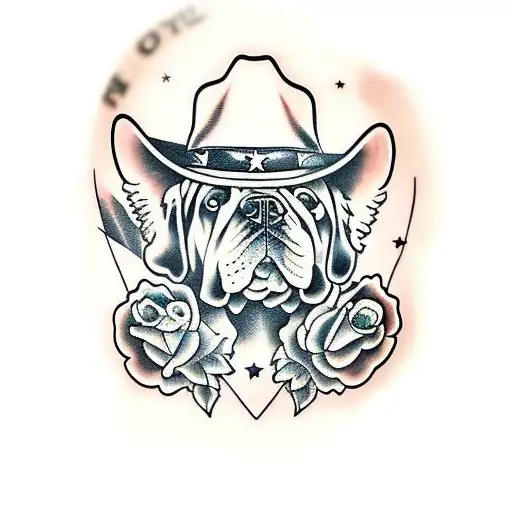 dog head skull in a cowboy hat tattoo design idea