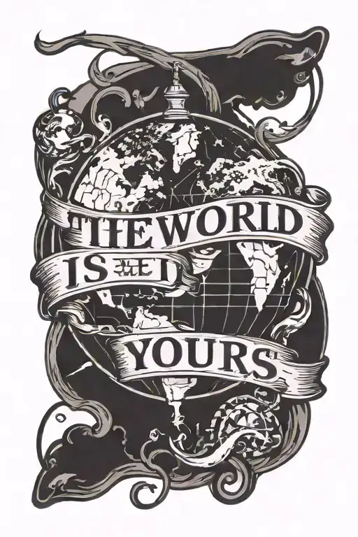 The World is Yours text with globe  tattoo design idea