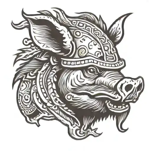boar wearing a helmet tattoo design idea