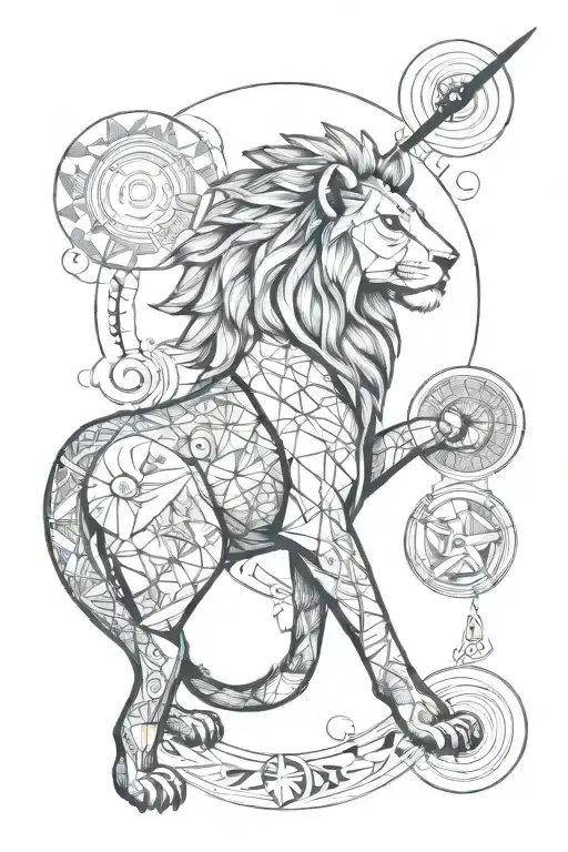 lion and uterus with moon surrounded stylus femme tattoo design idea