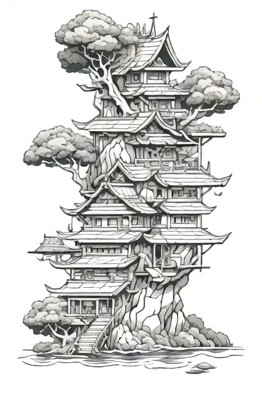 goku kame house flooded tattoo design idea