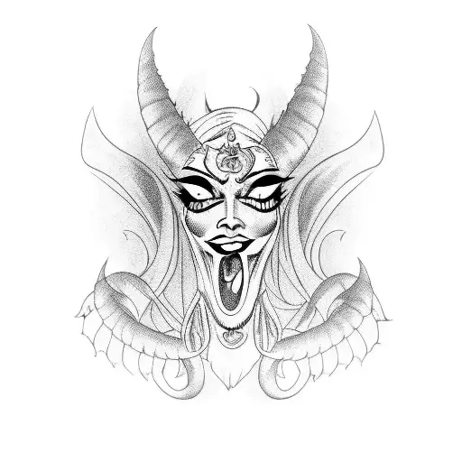 cartoon demoness with many tails tattoo design idea