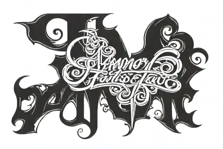 Amor Fati written vertically with thick shading in cursive tattoo design idea